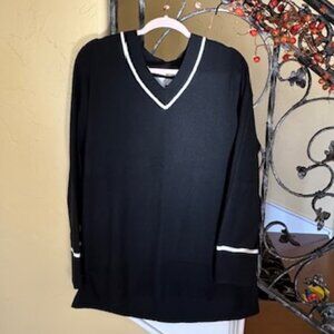 LOFT Black V-Neck sweater with white trim